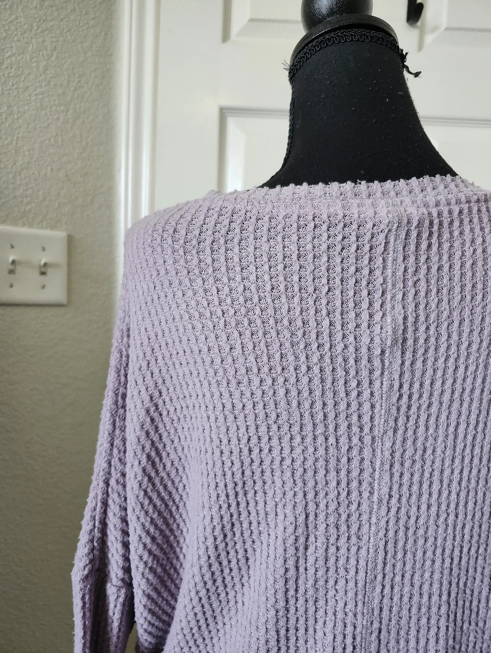 Out From Under Lavender Waffle Knit V-Neck Sweater